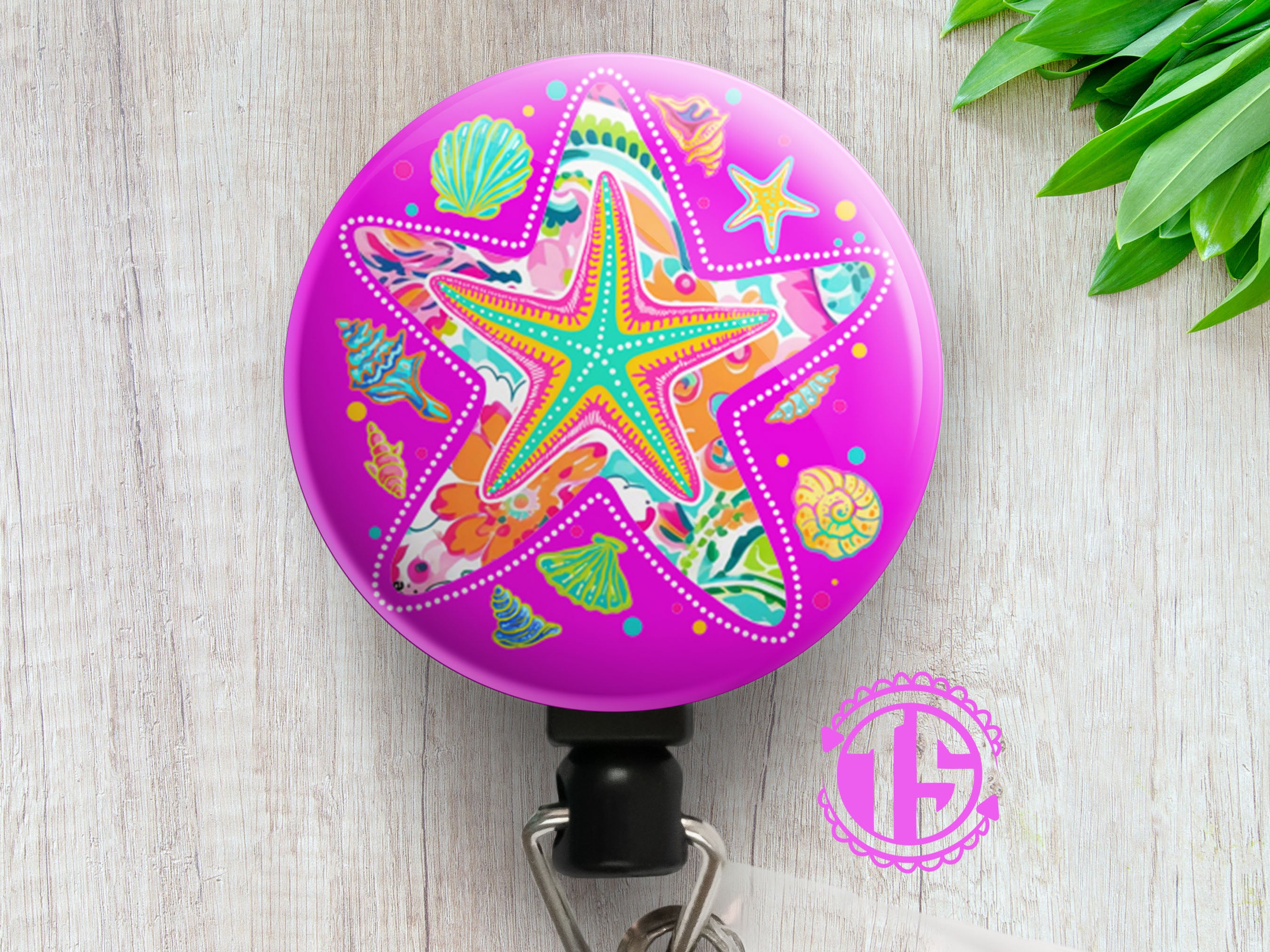 Starfish Splash Swapfinity Retractable ID Badge Reel - - Topperswap