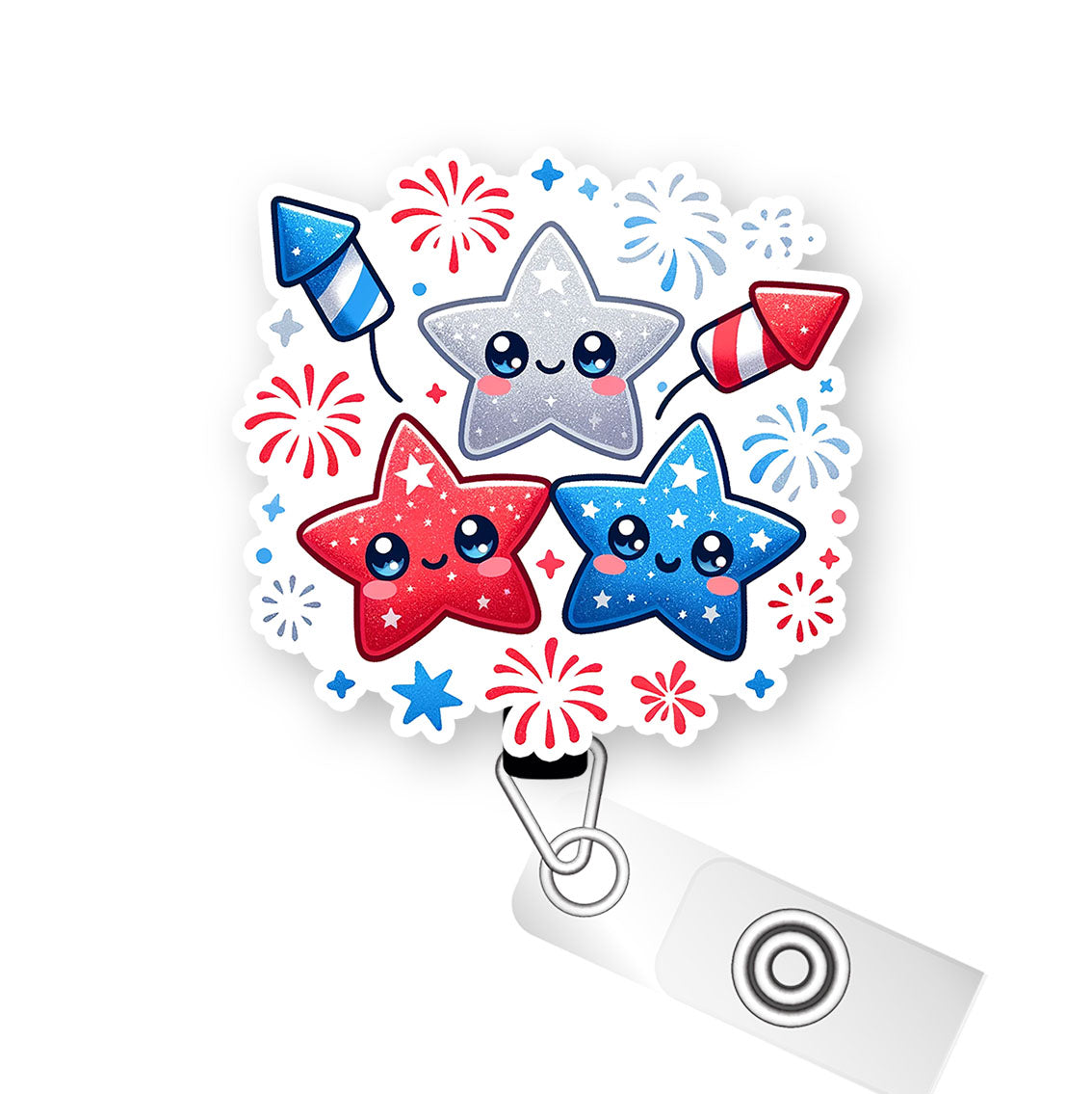 Patriotic Stars Pop Topper Swapfinity Retractable ID Badge Reel -  - Topperswap