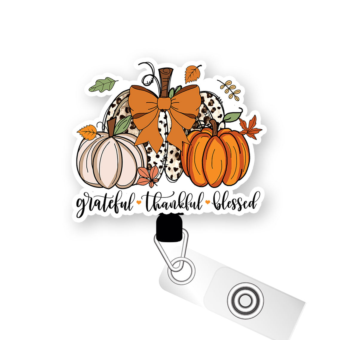 Grateful, Thankful, Blessed Pumpkins Pop Topper Swapfinity Retractable ID Badge Reel -  - Topperswap