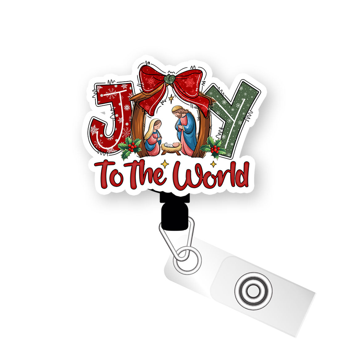 Joy to the World Sparkling Nativity Scene Pop Topper Swapfinity Retractable ID Badge Reel - Alligator Clip / Premium Matte - Topperswap