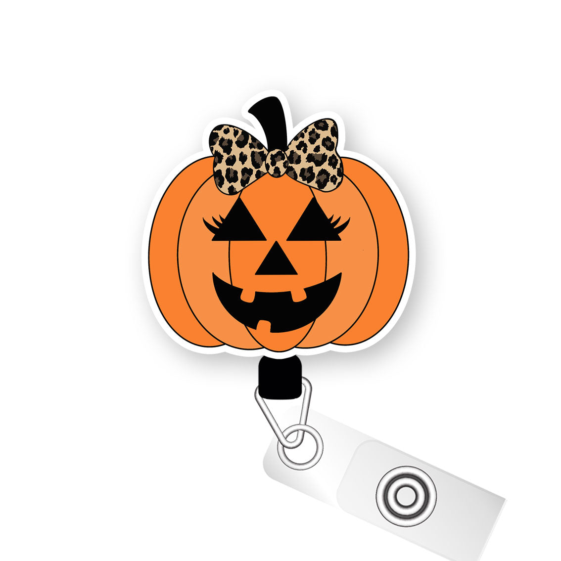 Leopard Glam Pumpkin Pop Topper Swapfinity Retractable ID Badge Reel - Alligator Clip / Premium Matte - Topperswap