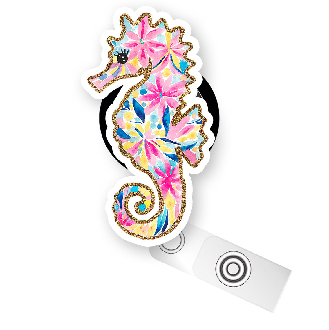 Sea You Sparkle Seahorse Pop Topper Swapfinity Retractable ID Badge Reel - - Topperswap