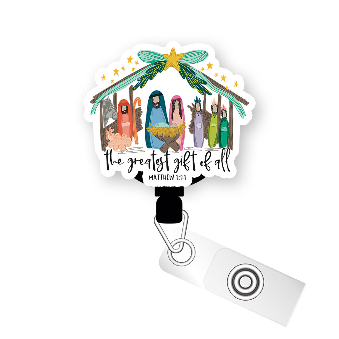 The Greatest Gift of All - Nativity Pop Topper Swapfinity Retractable ID Badge Reel - Alligator Clip / Premium Matte - Topperswap