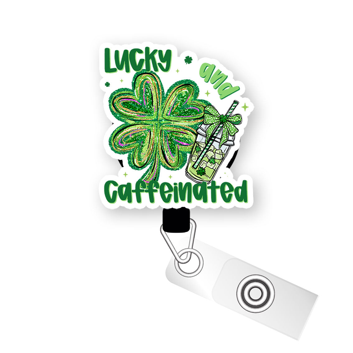 Lucky & Caffeinated Pop Topper Swapfinity Retractable ID Badge Reel - Slide Clip / Flex - Matte - Topperswap