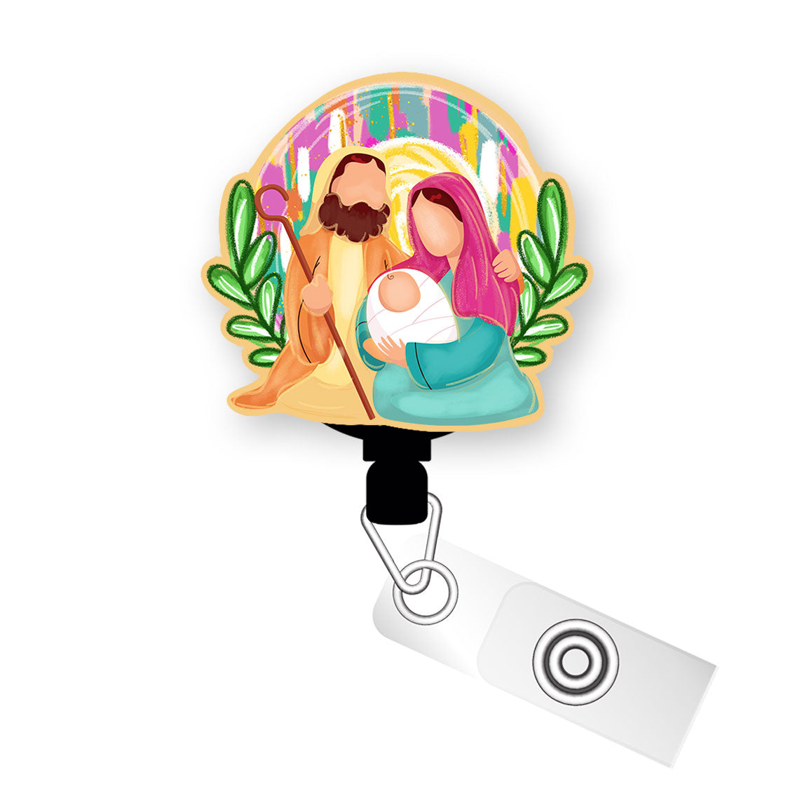 Holy Family Christmas Pop Topper Swapfinity Retractable ID Badge Reel - Alligator Clip / Premium Matte - Topperswap