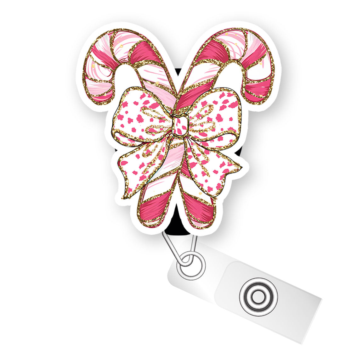 Candy Cane Bow Pop Topper Swapfinity Retractable ID Badge Reel - Alligator Clip / Premium Matte - Topperswap