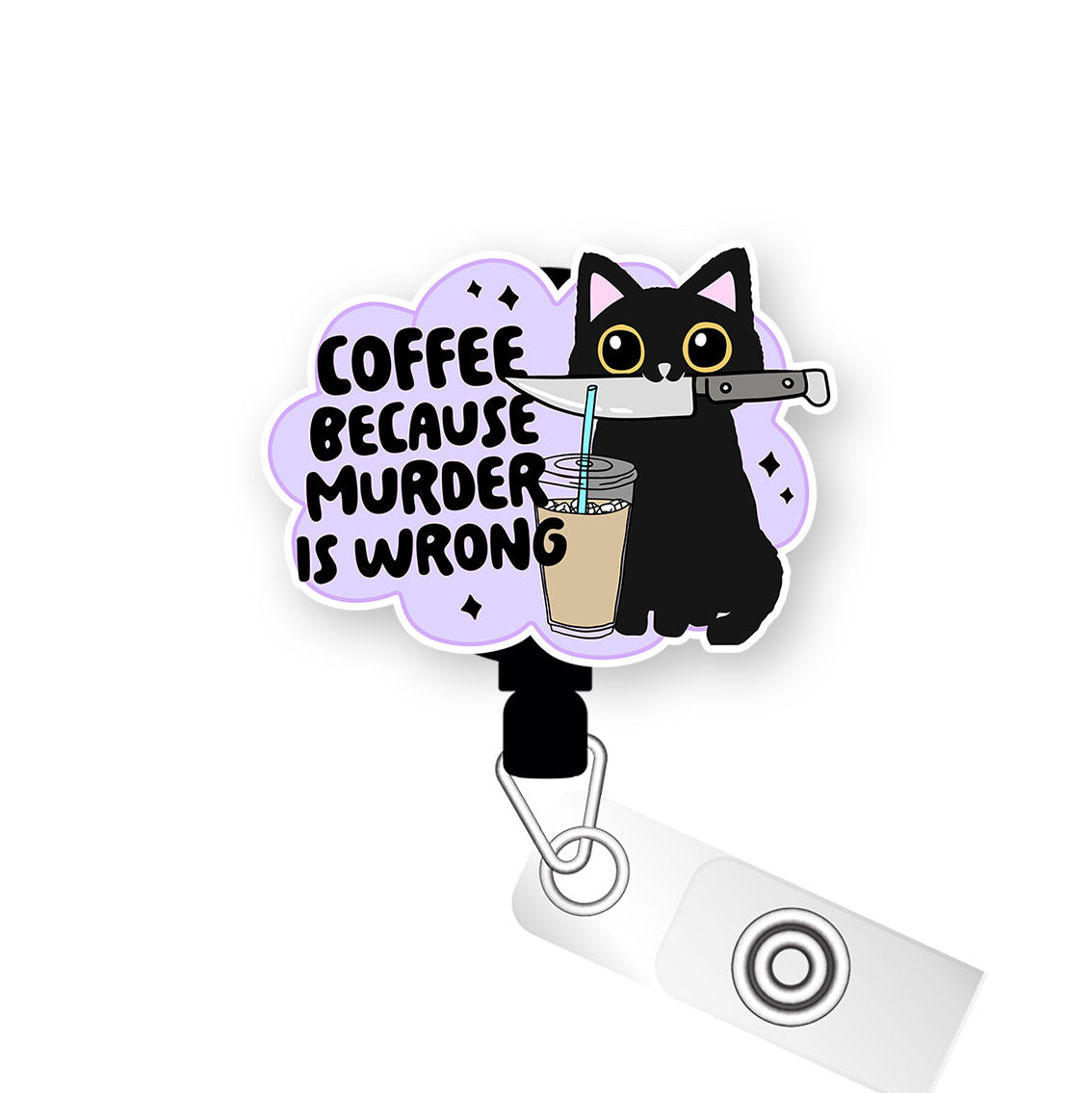 Coffee Because Pop Topper Swapfinity Retractable ID Badge Reel - Alligator Clip / Premium Matte - Topperswap