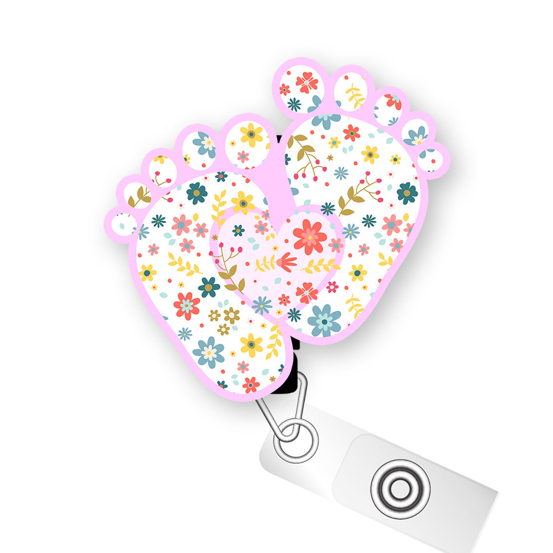 Baby Feet Floral Pop Topper Swapfinity Retractable ID Badge Reel - Alligator Clip / Premium Matte - Topperswap