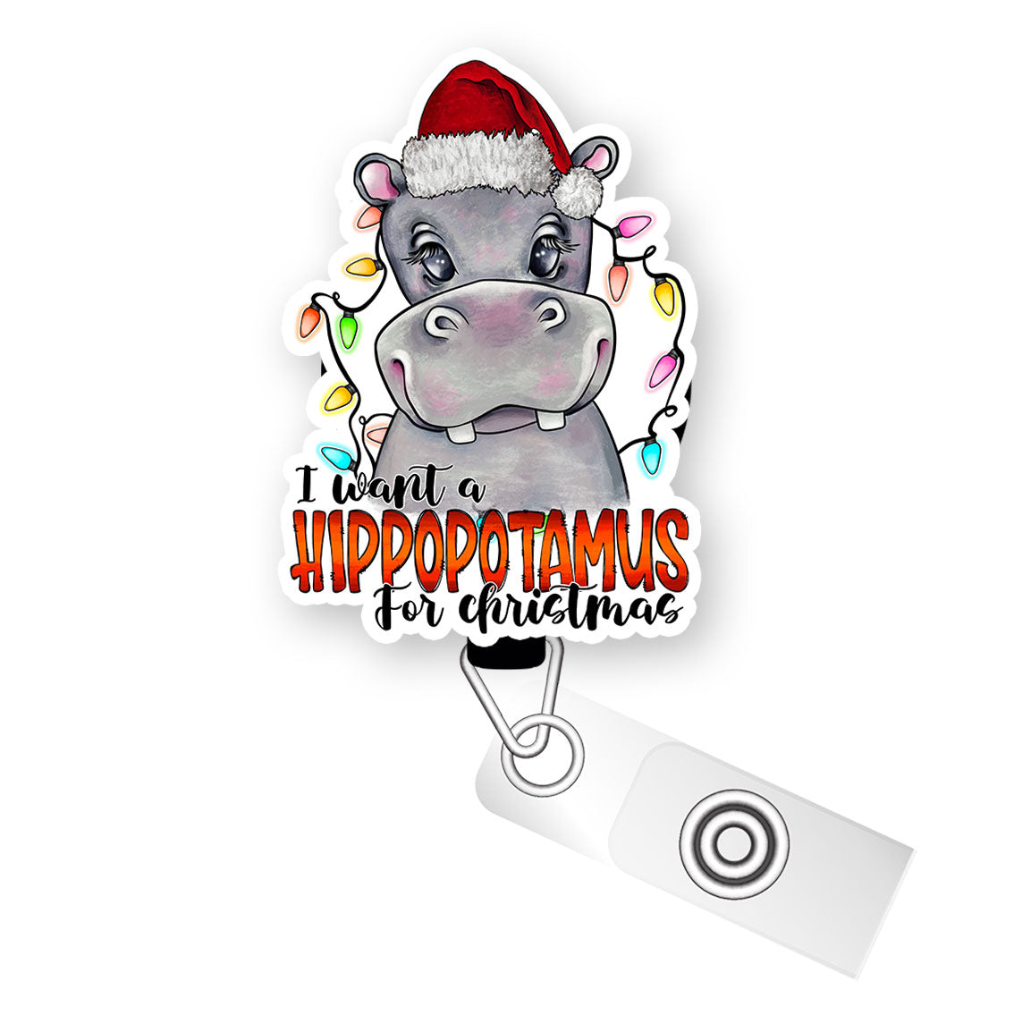 Hippo Christmas Pop Topper Swapfinity Retractable ID Badge Reel - Alligator Clip / Premium Matte - Topperswap