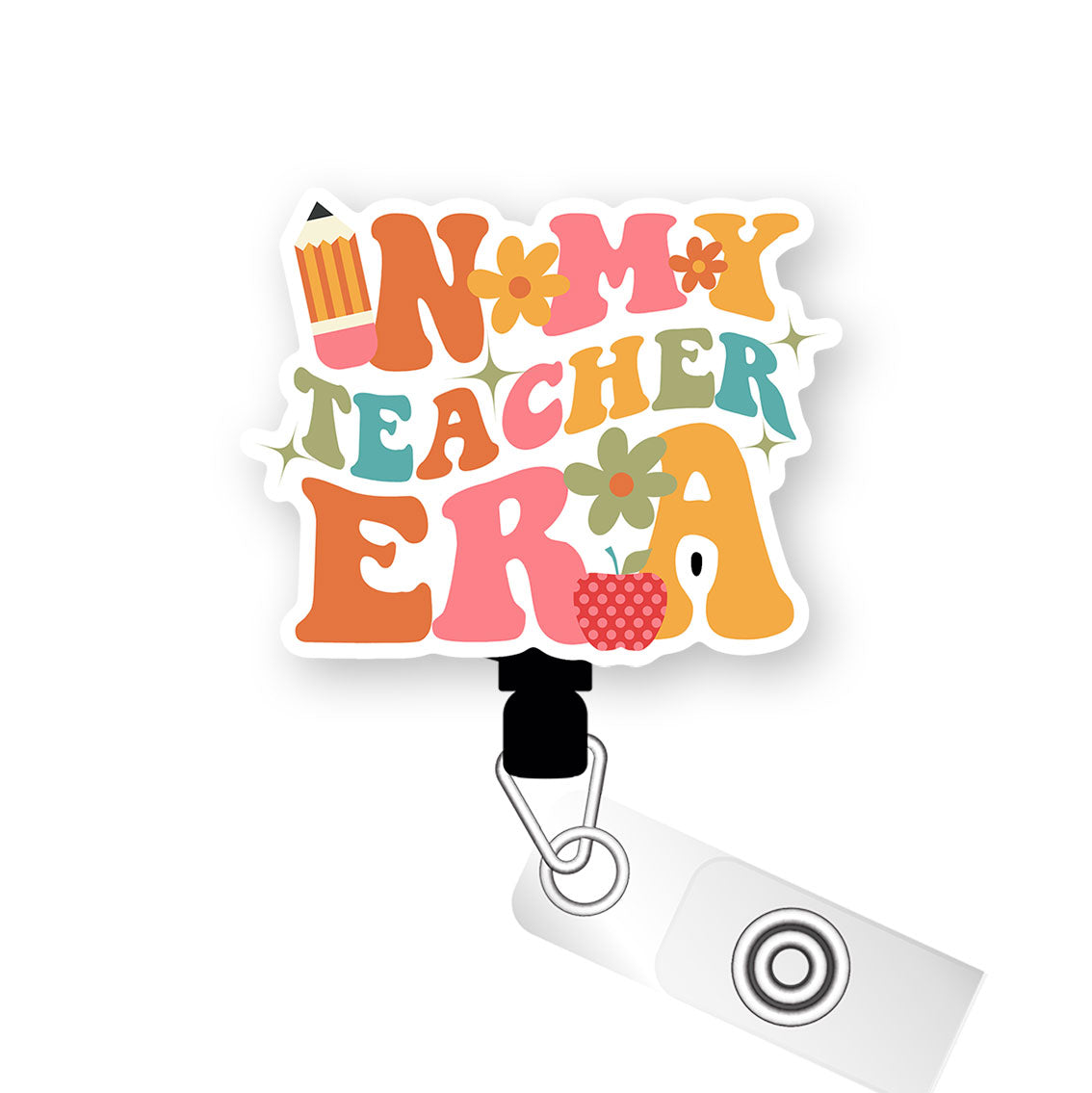 Teacher Era Pop Topper Swapfinity Retractable ID Badge Reel - Alligator Clip / Premium Matte - Topperswap