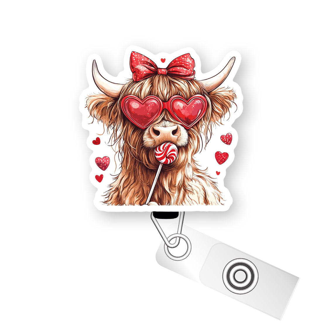 Sweetheart Highland Cow Pop Topper Swapfinity Retractable ID Badge Reel