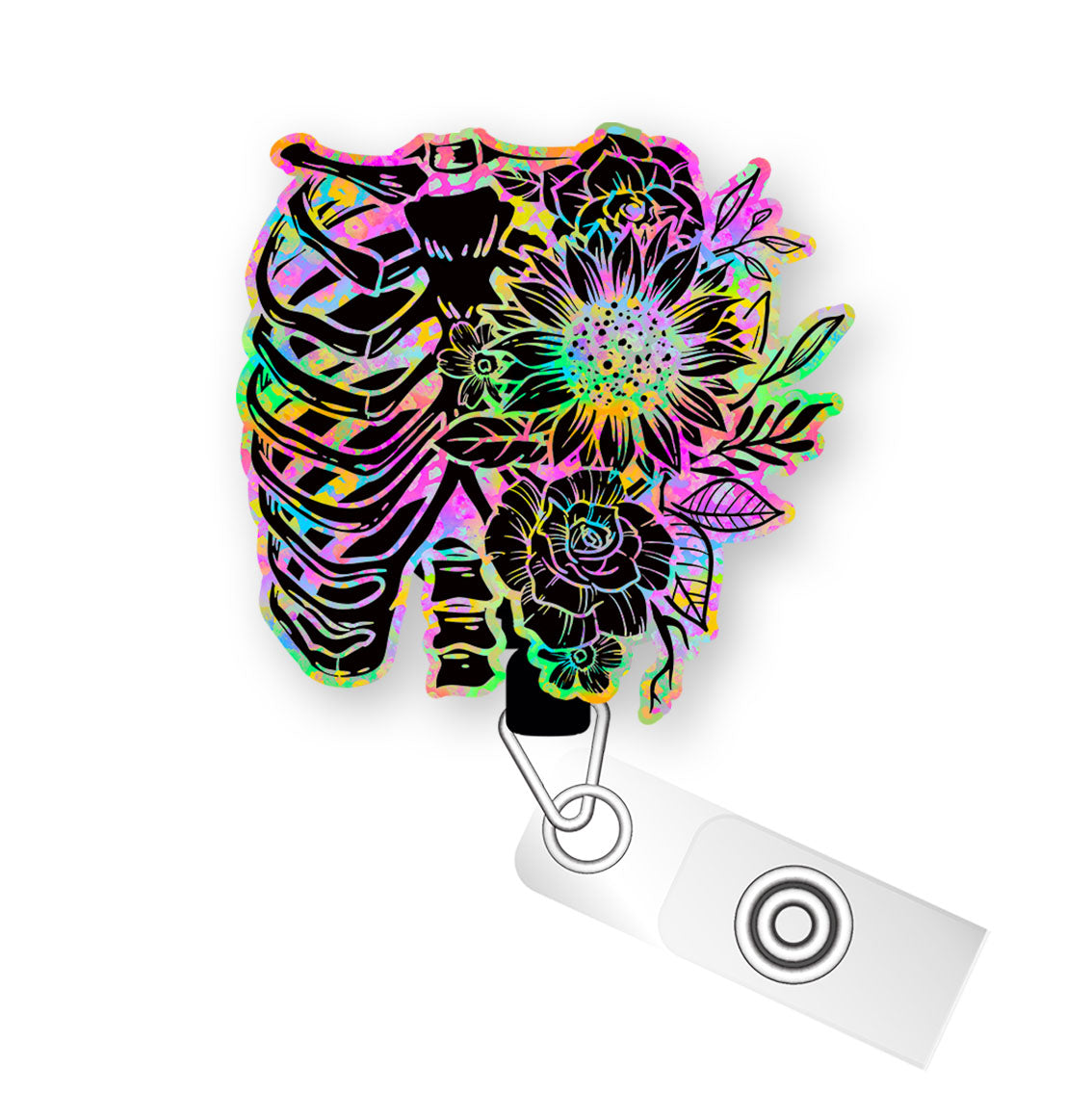 Neon X-Ray Floral Pop Topper Swapfinity Retractable ID Badge Reel - Alligator Clip / Premium Matte - Topperswap