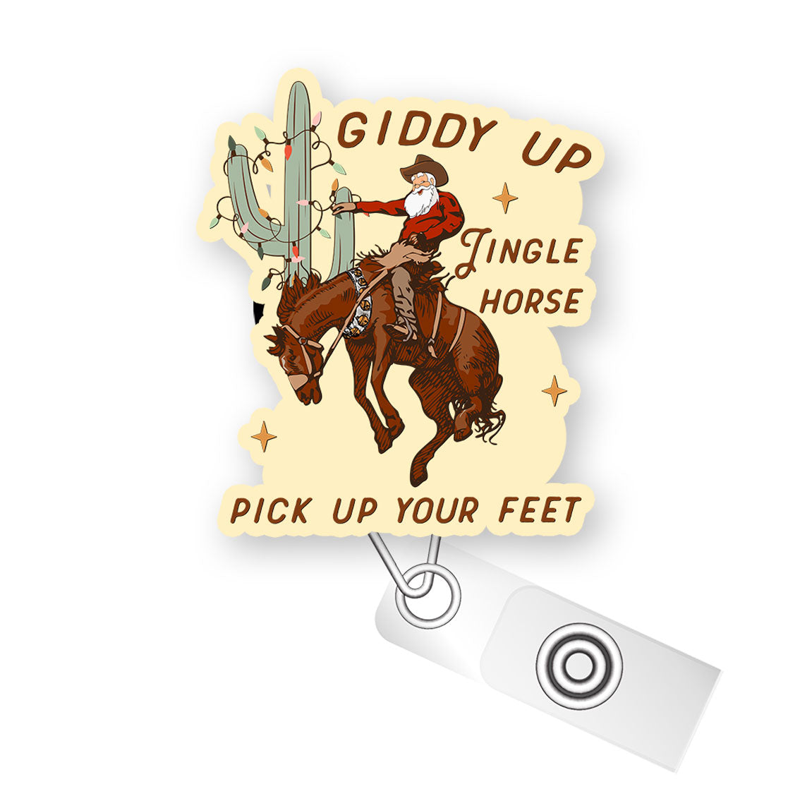 Giddy Up Christmas Cowboy Pop Topper Swapfinity Retractable ID Badge Reel - Alligator Clip / Premium Matte - Topperswap