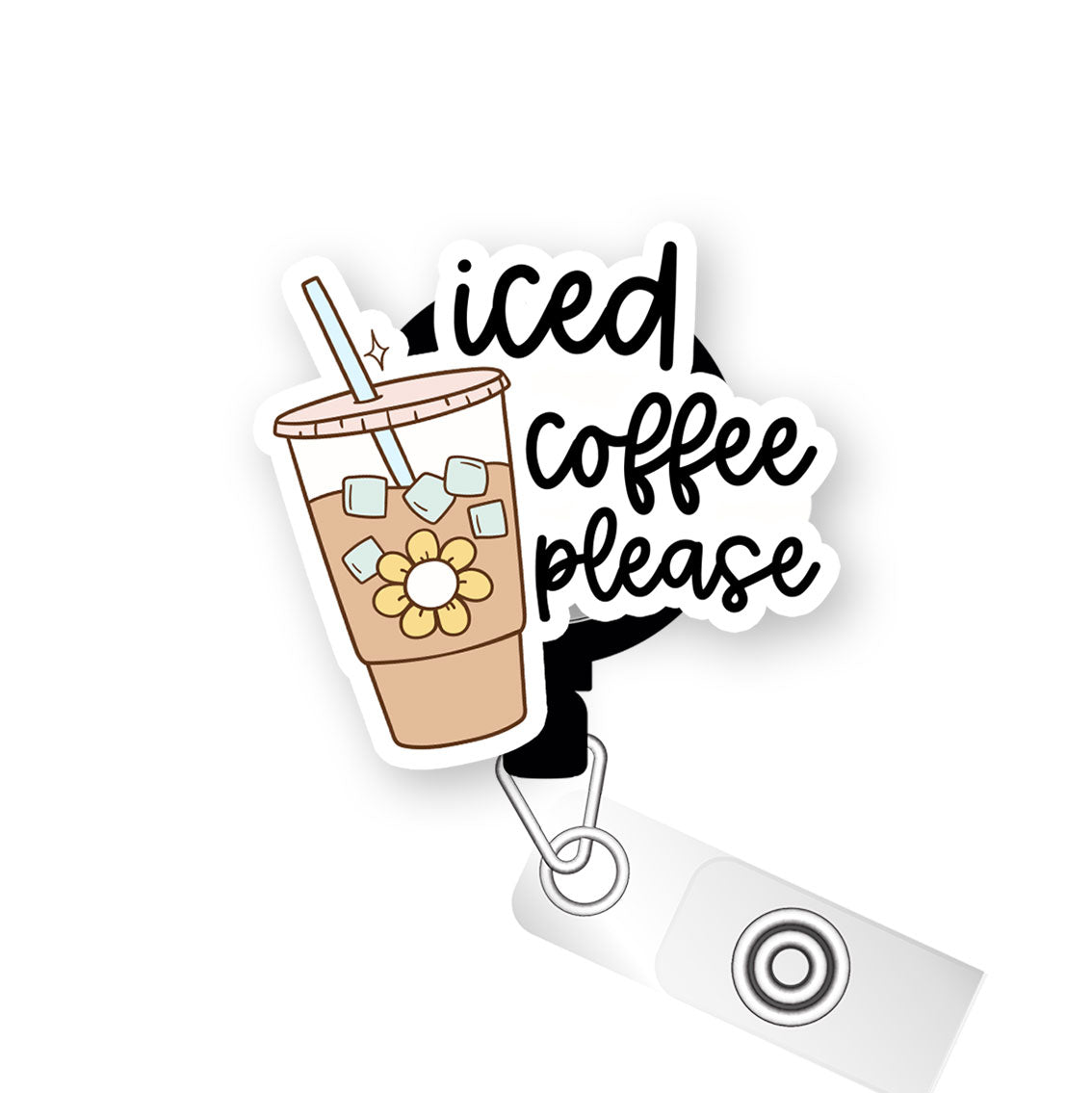 Iced Coffee Please Pop Topper Swapfinity Retractable ID Badge Reel - Alligator Clip / Premium Matte - Topperswap