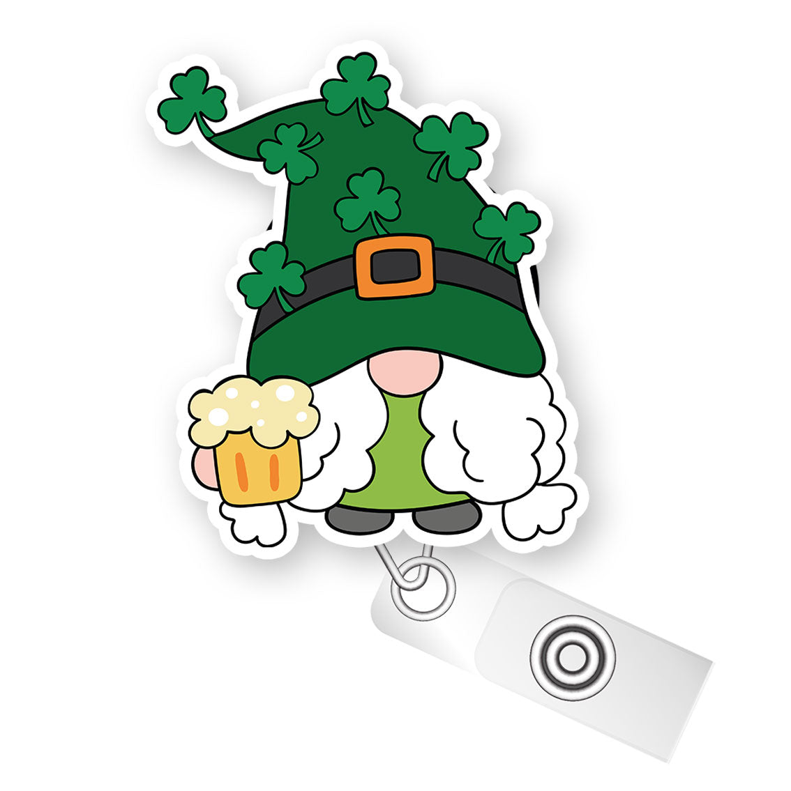Happy St. Patrick’s Gnome Beer Pop Topper Swapfinity Retractable ID Badge Reel - - Topperswap