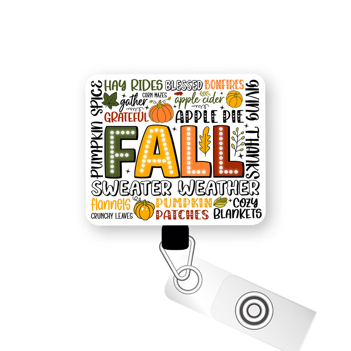 Fall Festivities Collage Pop Topper Swapfinity Retractable ID Badge Reel - Alligator Clip / Premium Matte - Topperswap