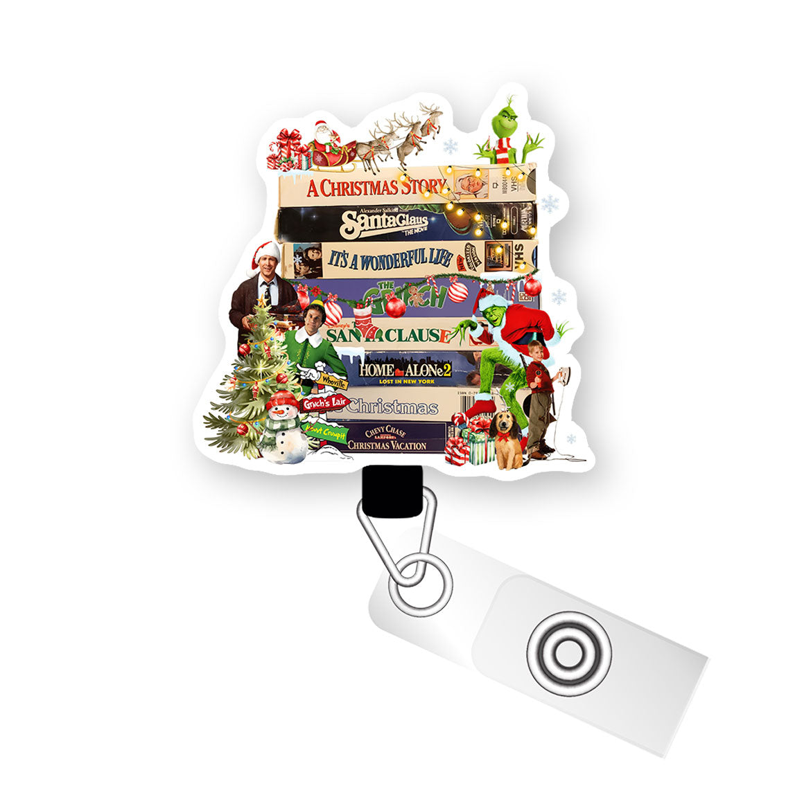 Christmas Movie Marathon Pop Topper Swapfinity Retractable ID Badge Reel - Alligator Clip / Premium Matte - Topperswap