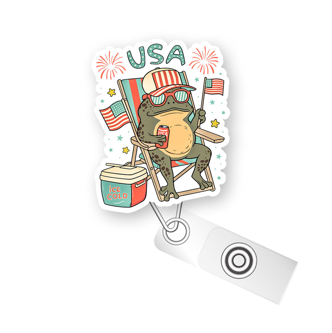 Chillin' Frog of Freedom Pop Topper Swapfinity Retractable ID Badge Reel - - Topperswap