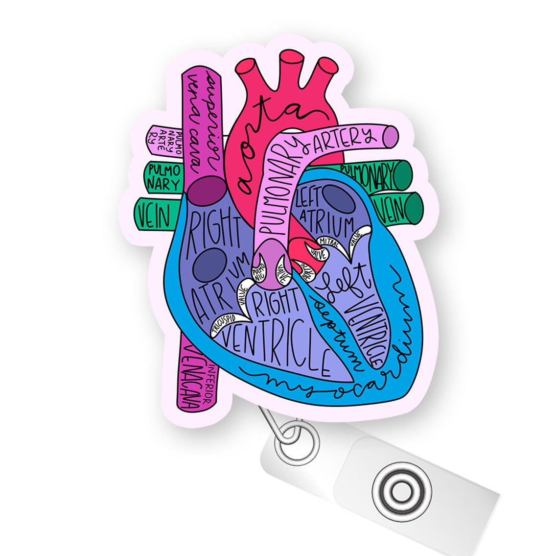 Heart Anatomy Pop Topper Swapfinity Retractable ID Badge Reel - Alligator Clip / Premium Matte - Topperswap