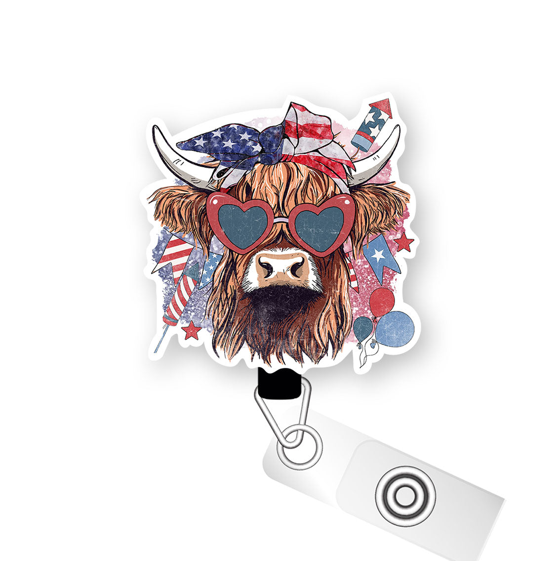 Classic Patriotic Cow Pop Topper Swapfinity Retractable ID Badge Reel -  - Topperswap