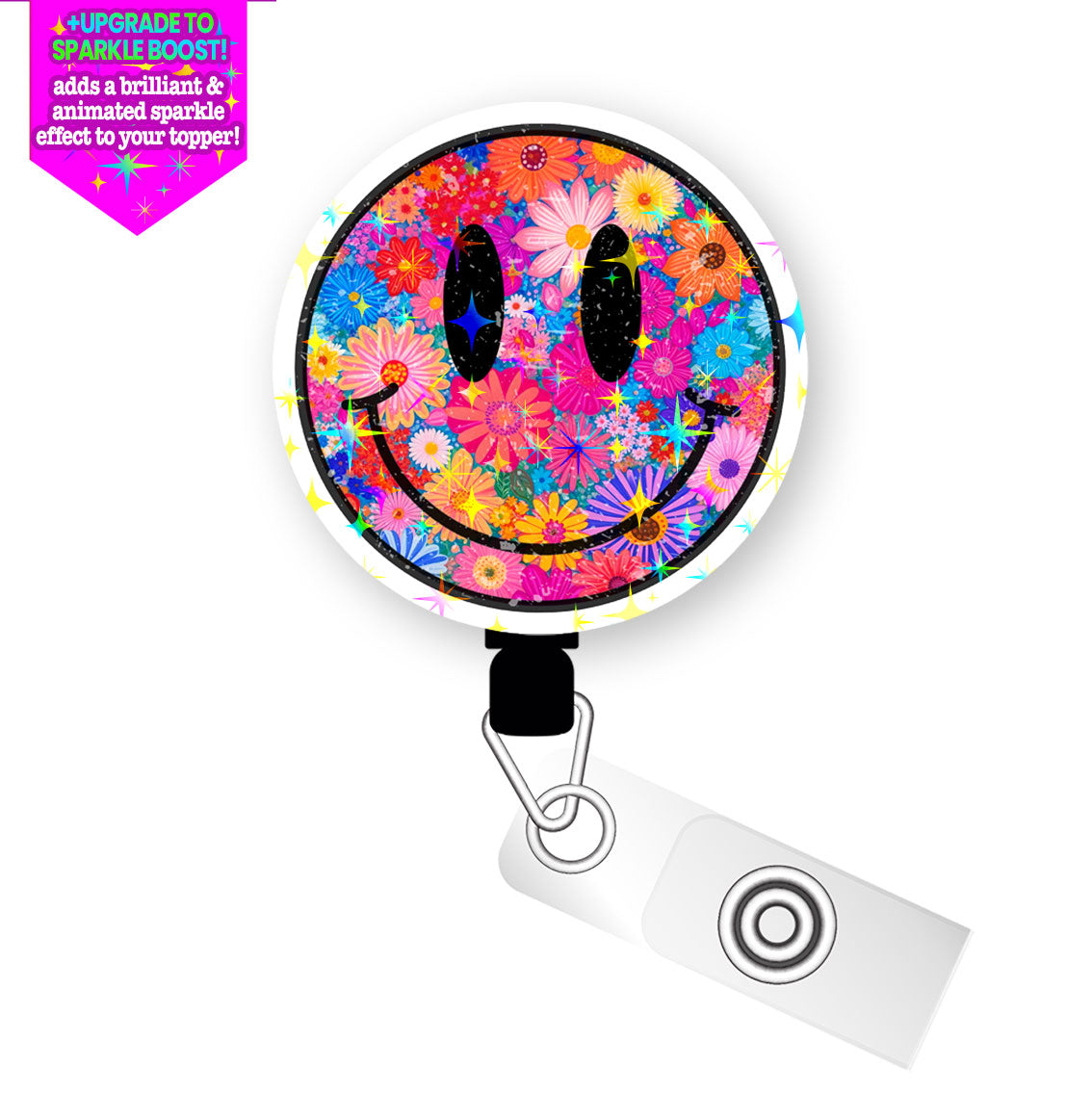 Flower Power Smile Pop Topper Swapfinity Retractable ID Badge Reel - - Topperswap