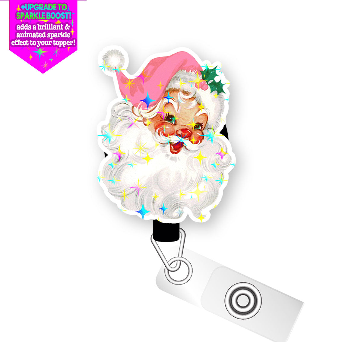 Ho Ho Ho Santa Pop Topper Swapfinity Retractable ID Badge Reel - Alligator Clip / Make it Sparkle - Topperswap