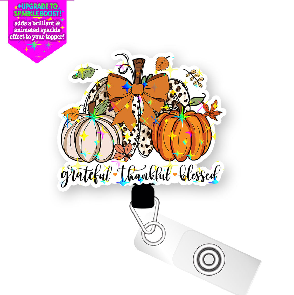 Grateful, Thankful, Blessed Pumpkins Pop Topper Swapfinity Retractable ID Badge Reel -  - Topperswap