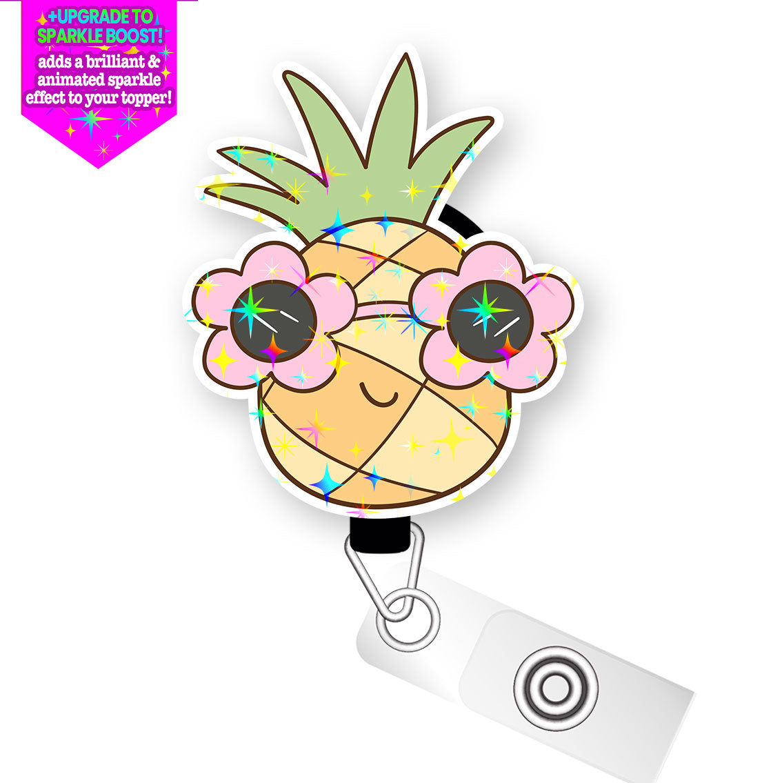 Pineapple Party Pop Topper Swapfinity Retractable ID Badge Reel - Alligator Clip / Make it Sparkle - Topperswap