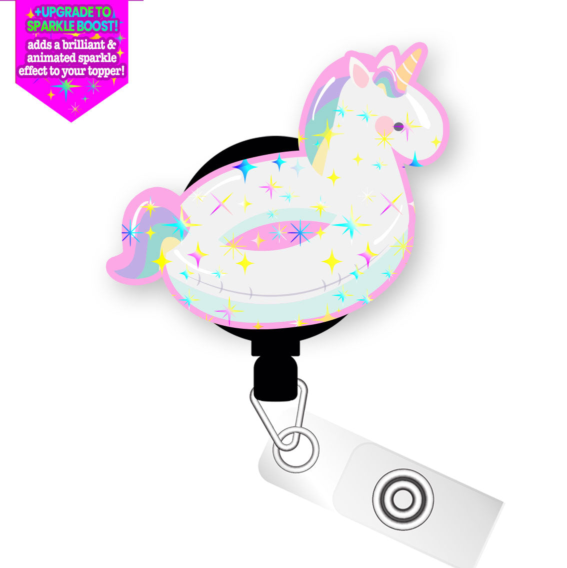 Sparkle Like a Unicorn Pop Topper Swapfinity Retractable ID Badge Reel - Alligator Clip / Make it Sparkle - Topperswap