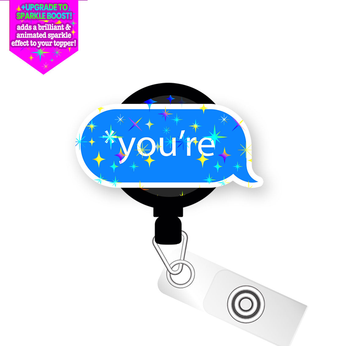 You're Correct! Pop Topper Swapfinity Retractable ID Badge Reel - Alligator Clip / Make it Sparkle - Topperswap