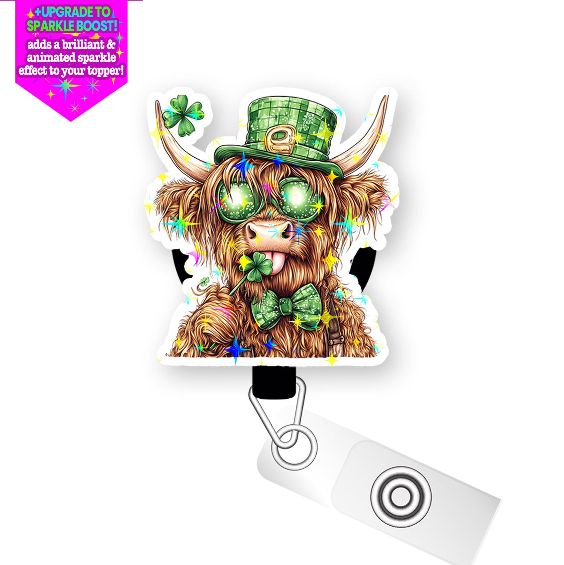 Lucky Highland Cow Pop Topper Swapfinity Retractable ID Badge Reel - - Topperswap