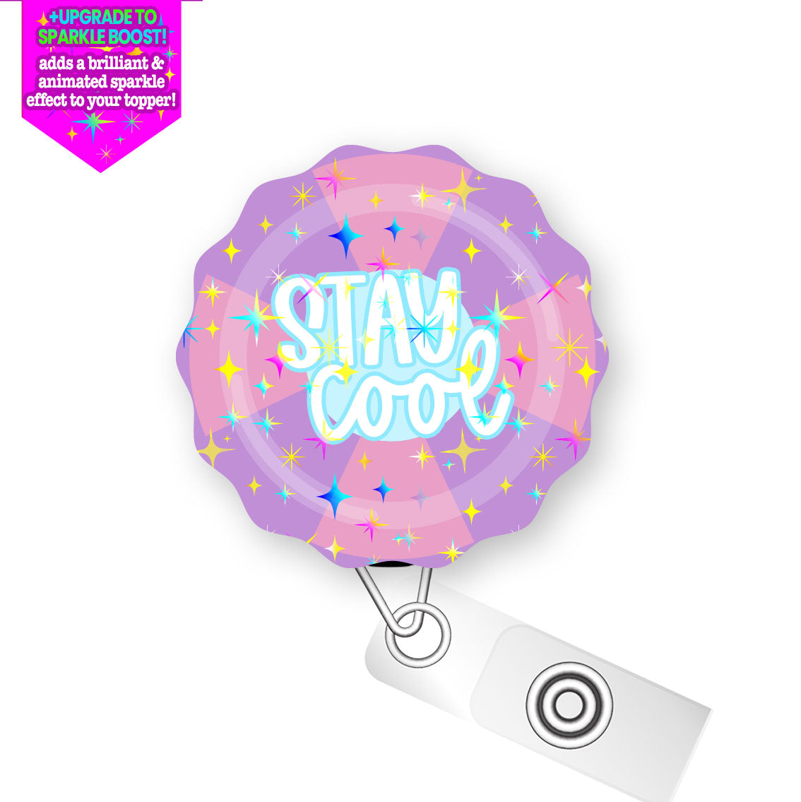 Stay Cool Pop Topper Swapfinity Retractable ID Badge Reel - Slide Clip / Make it Sparkle - Topperswap