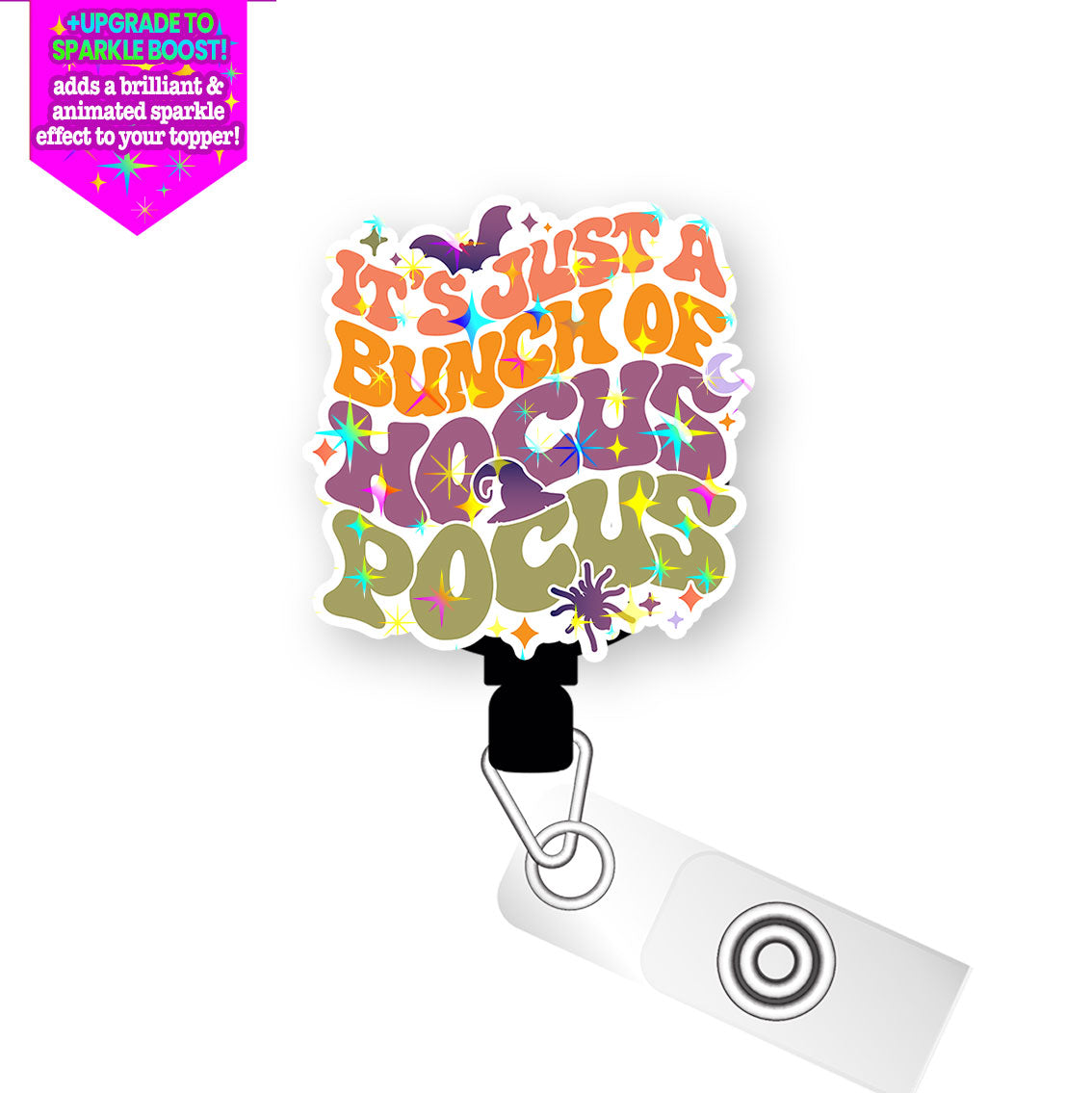 Hocus Focus Brew Pop Topper Swapfinity Retractable ID Badge Reel - Alligator Clip / Make it Sparkle - Topperswap