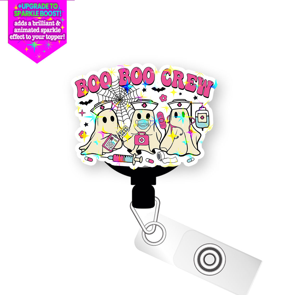 Boo Boo Crew Spooky Squad Pop Topper Swapfinity Retractable ID Badge Reel - Alligator Clip / Make it Sparkle - Topperswap