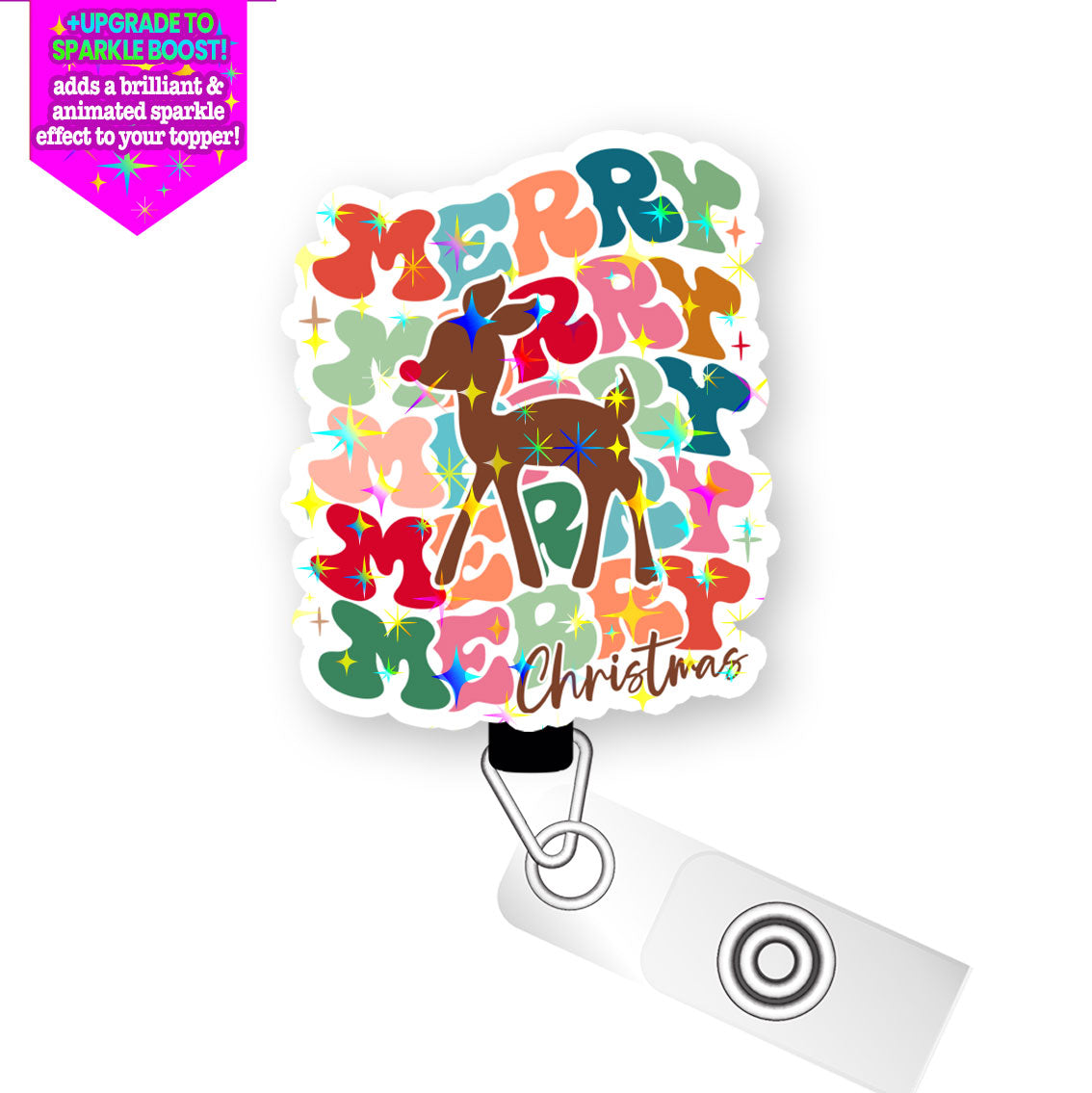 Merry & Bright Reindeer Pop Topper Swapfinity Retractable ID Badge Reel - - Topperswap