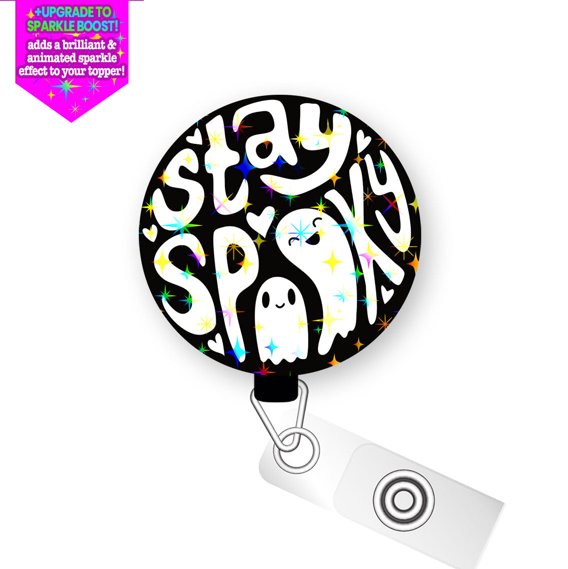 Stay Spooky Pop Topper Swapfinity Retractable ID Badge Reel - Alligator Clip / Make it Sparkle - Topperswap