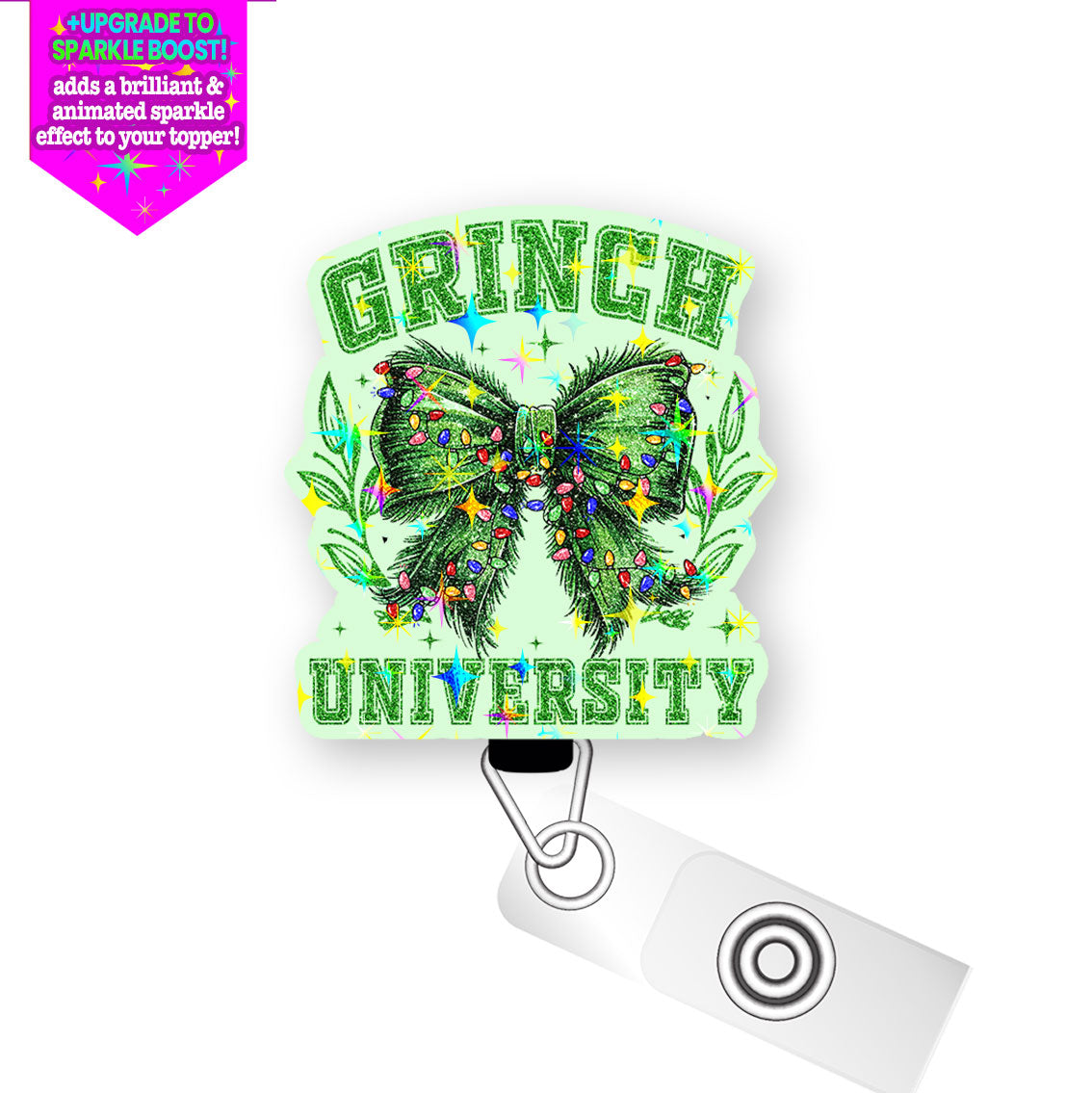 Grinch University Pop Topper Swapfinity Retractable ID Badge Reel - Alligator Clip / Make it Sparkle - Topperswap