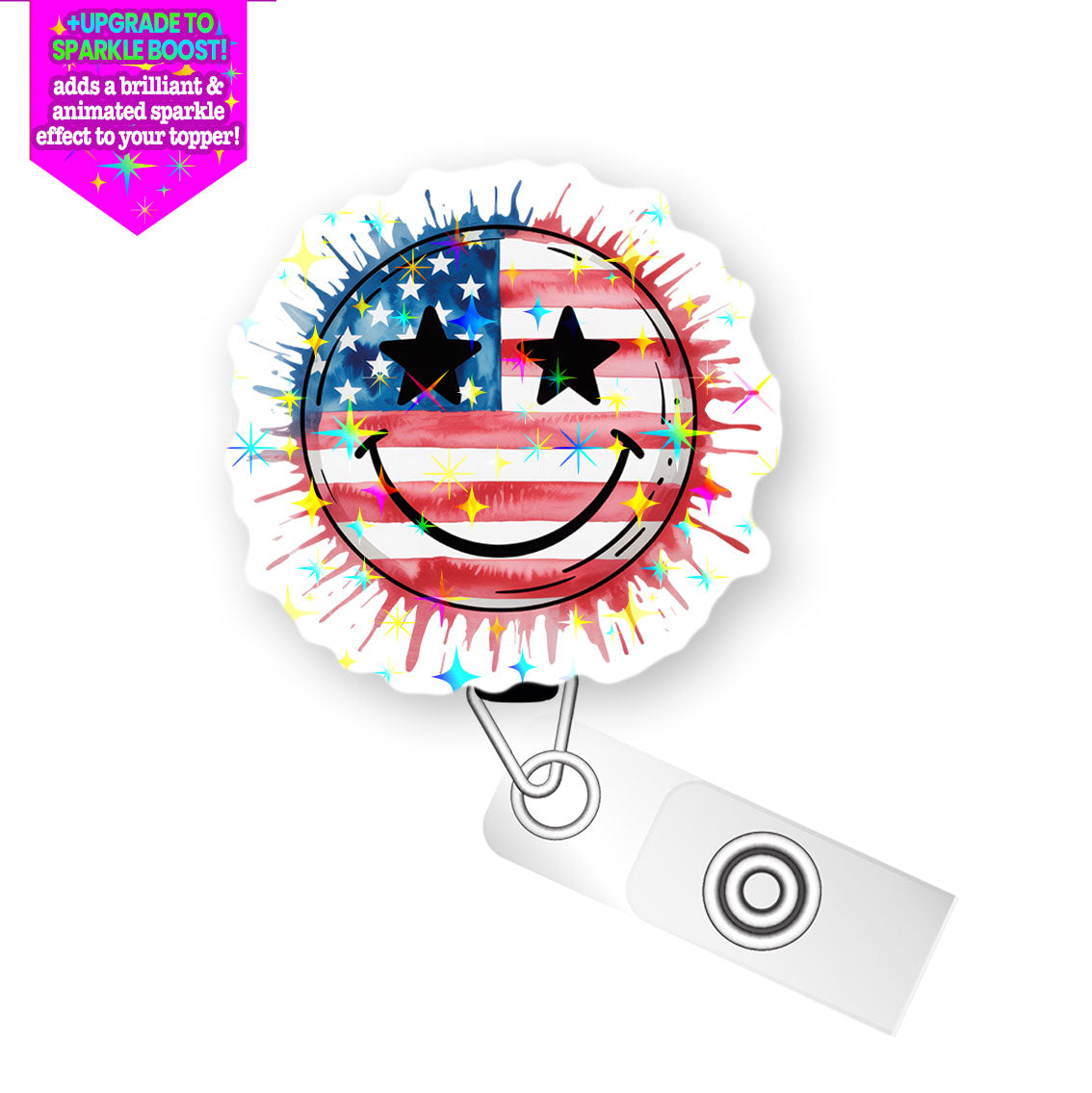 Star-Spangled Splash Pop Topper Swapfinity Retractable ID Badge Reel - - Topperswap