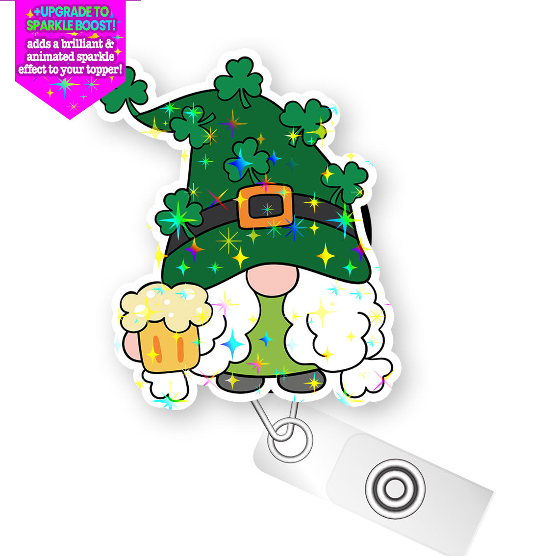 Happy St. Patrick’s Gnome Beer Pop Topper Swapfinity Retractable ID Badge Reel - - Topperswap