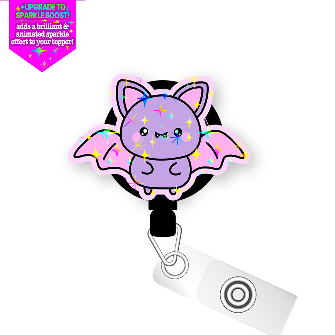 Purple Winged Cutie Bat Pop Topper Swapfinity Retractable ID Badge Reel - - Topperswap