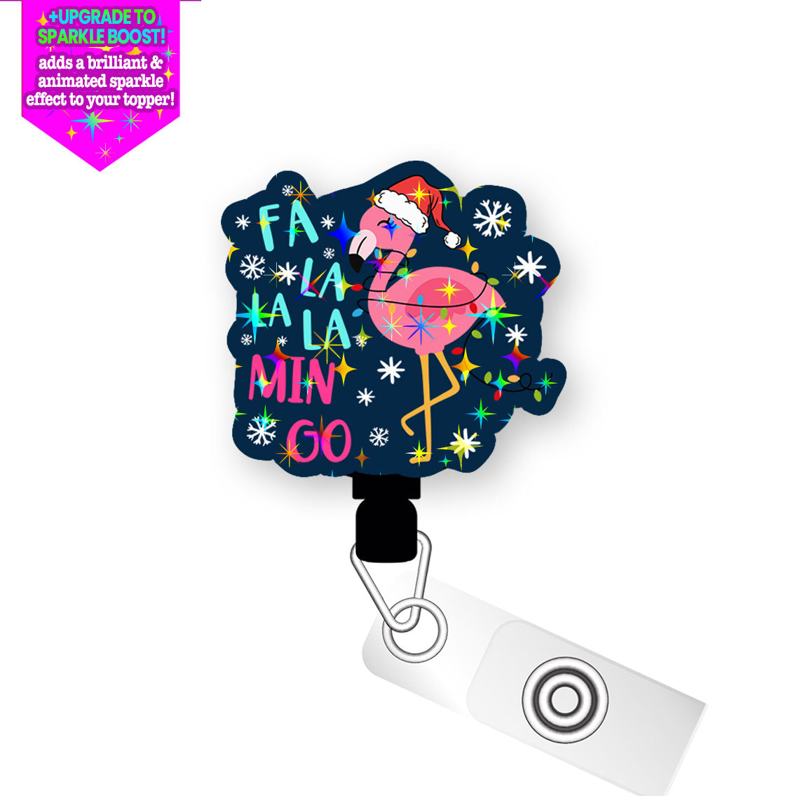 Fa La La Mingo Pop Topper Swapfinity Retractable ID Badge Reel - Alligator Clip / Make it Sparkle - Topperswap