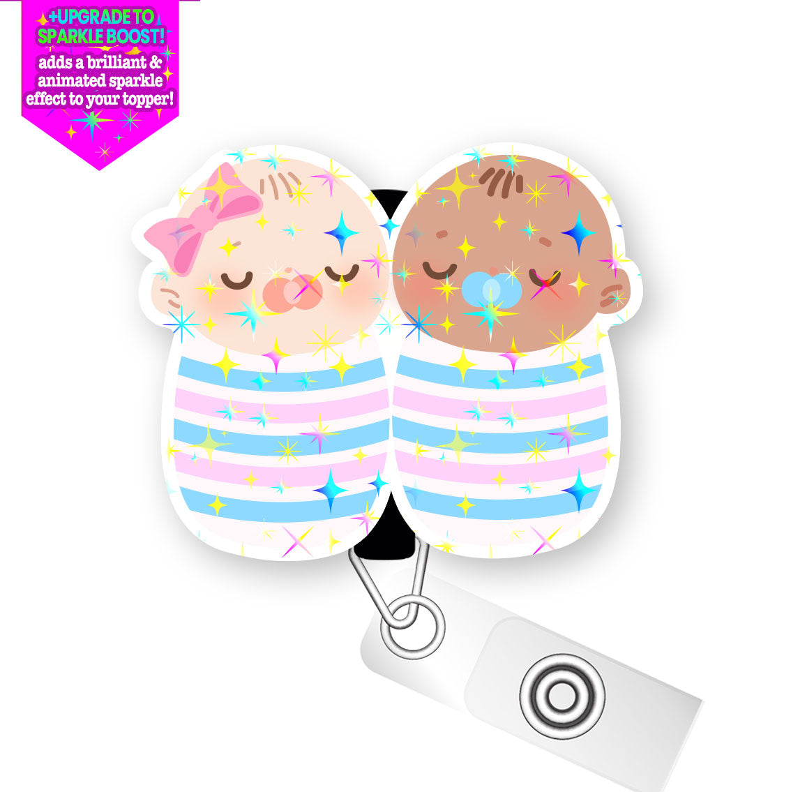 Swaddle Babies 2 Pop Topper Swapfinity Retractable ID Badge Reel - Alligator Clip / Make it Sparkle - Topperswap