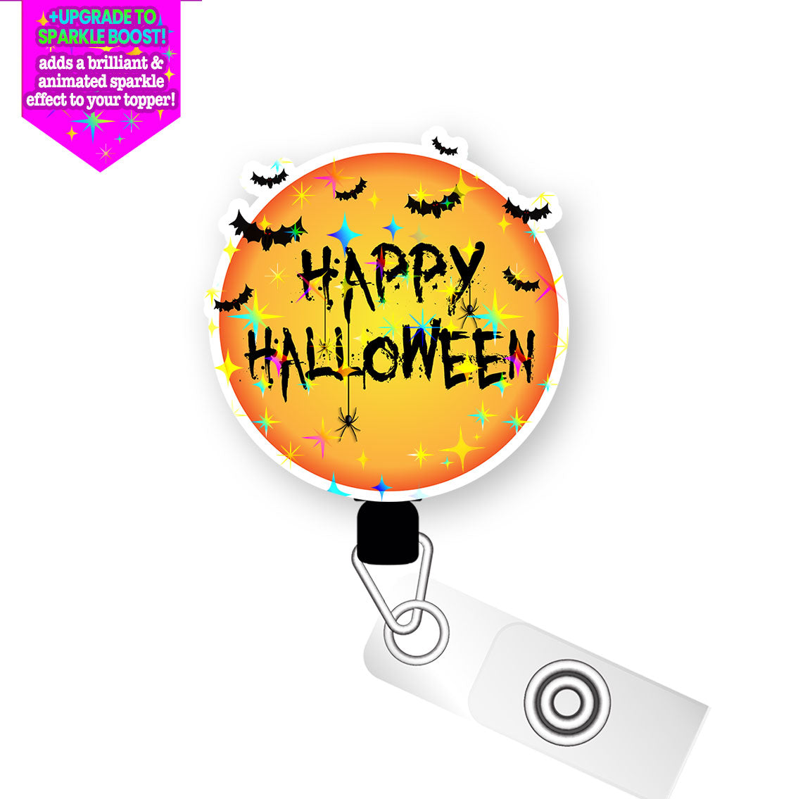 Happy Halloween Classic Pop Topper Swapfinity Retractable ID Badge Reel - Alligator Clip / Make it Sparkle - Topperswap