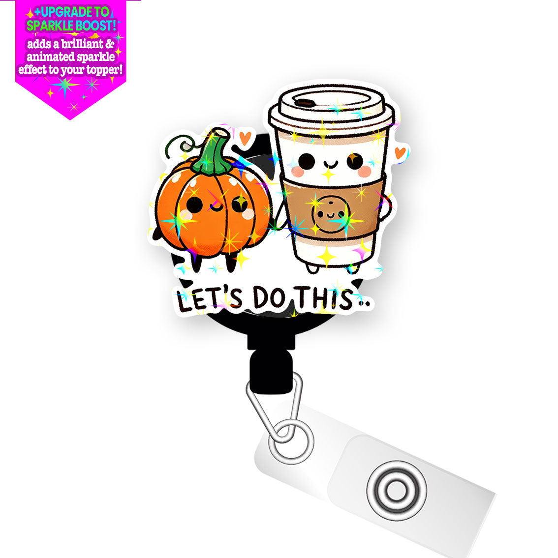 Fall Duo Pop Topper Swapfinity Retractable ID Badge Reel - Alligator Clip / Make it Sparkle - Topperswap