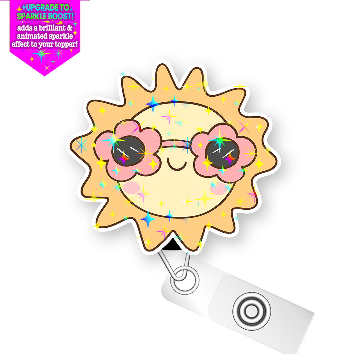 Sunshine Blossom Pop Topper Swapfinity Retractable ID Badge Reel - Alligator Clip / Make it Sparkle - Topperswap