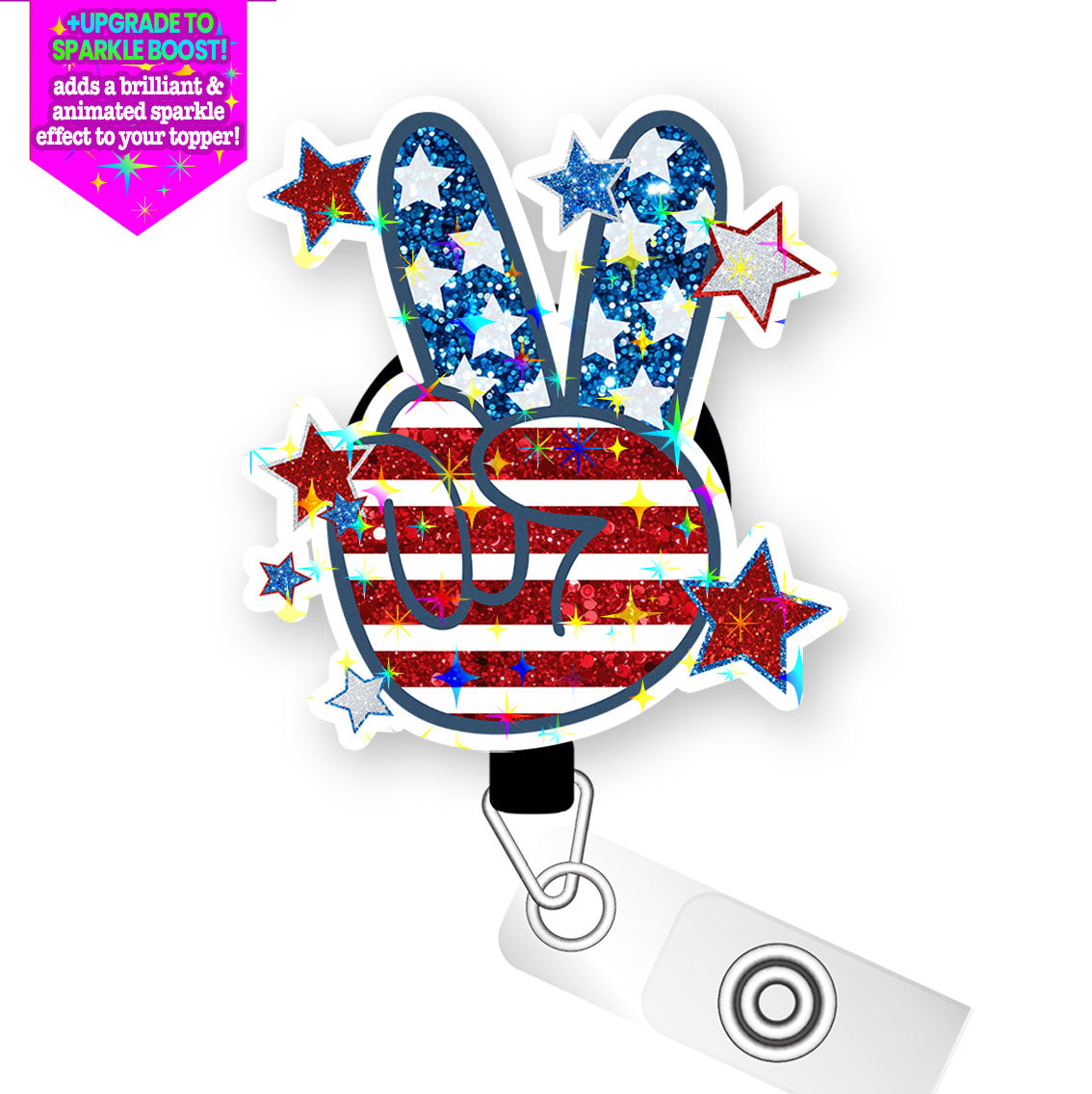 Peace Out, America Pop Topper Swapfinity Retractable ID Badge Reel - - Topperswap