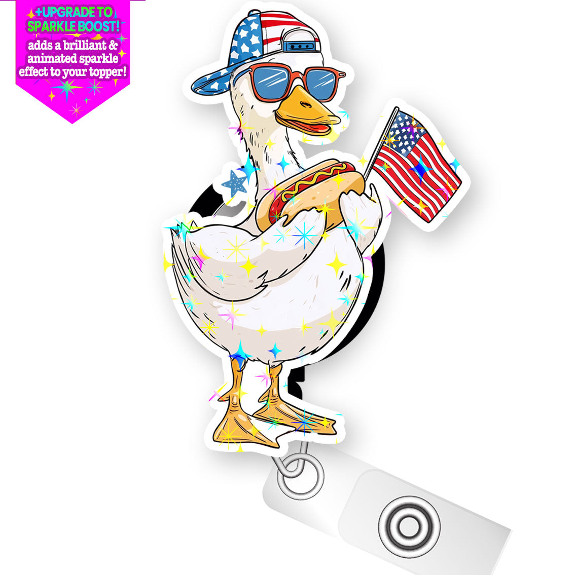 Hotdog Goose Picnic Party Pop Topper Swapfinity Retractable ID Badge Reel - - Topperswap