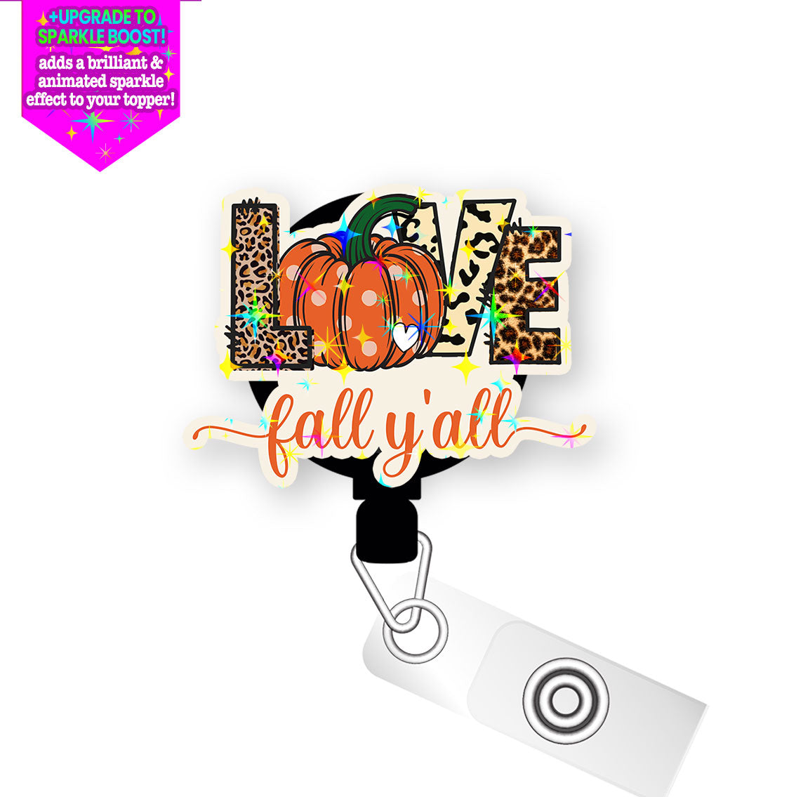 Love Fall Y'all Pop Topper Swapfinity Retractable ID Badge Reel - Alligator Clip / Make it Sparkle - Topperswap