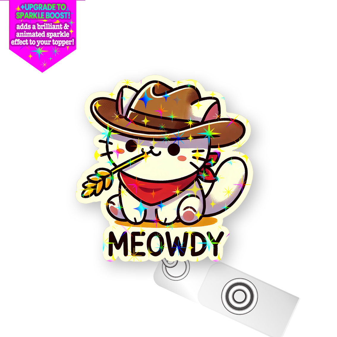 Meowdy Pop Topper Swapfinity Retractable ID Badge Reel - Alligator Clip / Make it Sparkle - Topperswap