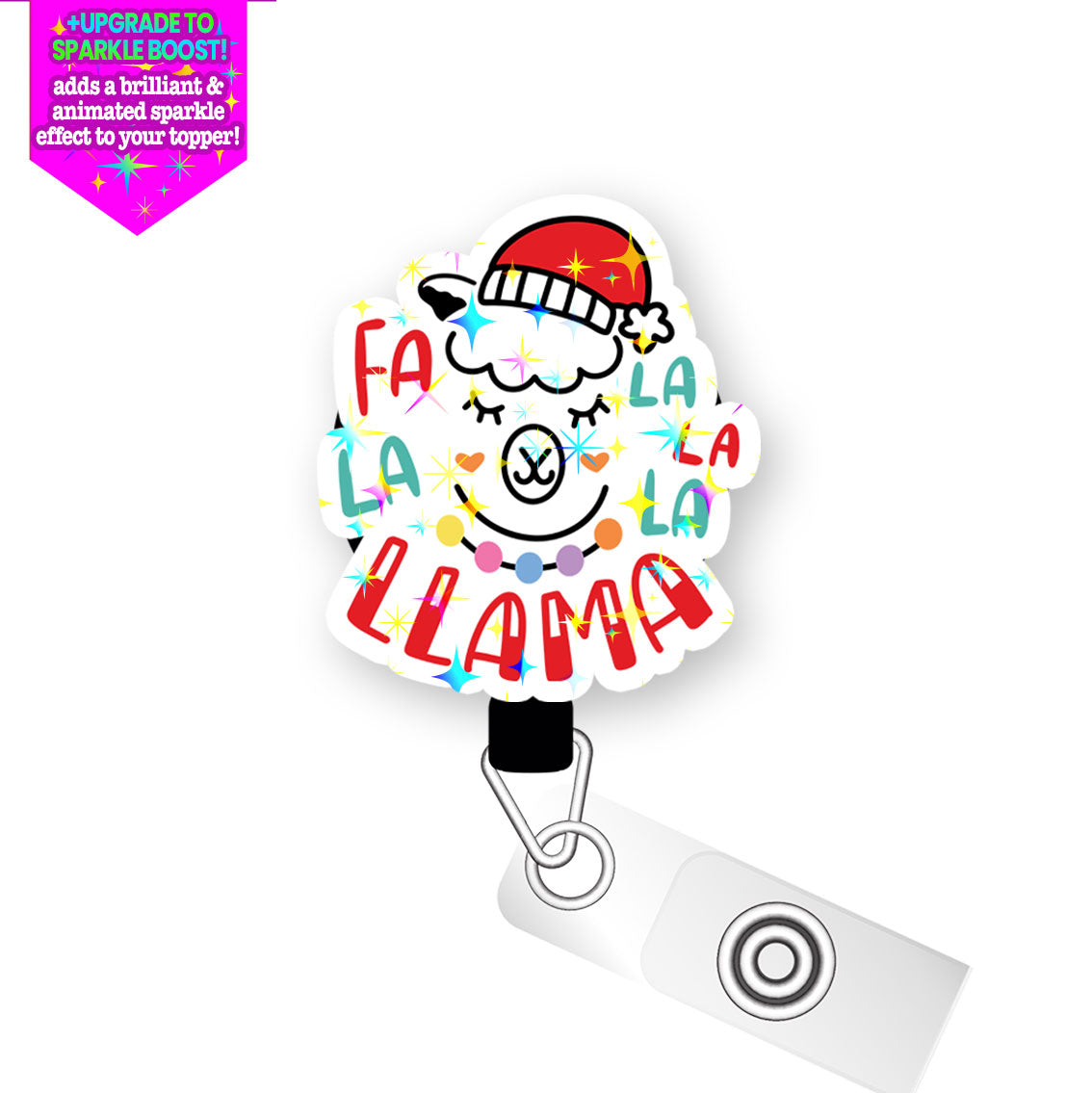 Fa La La Llama Joy Pop Topper Swapfinity Retractable ID Badge Reel - Alligator Clip / Make it Sparkle - Topperswap